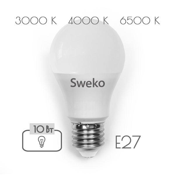 фото Лампочка Sweko 42LED-A60-10W-230-3000K-E27-P, Теплый свет 10 Вт, Светодиодная