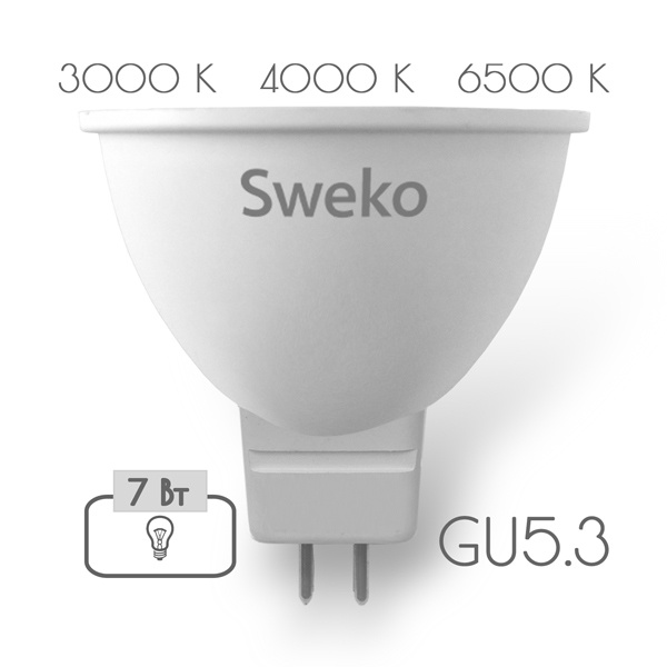 фото Лампочка Sweko 42LED-MR16-7W-230-3000K-GU5,3-P, Теплый свет 7 Вт, Светодиодная