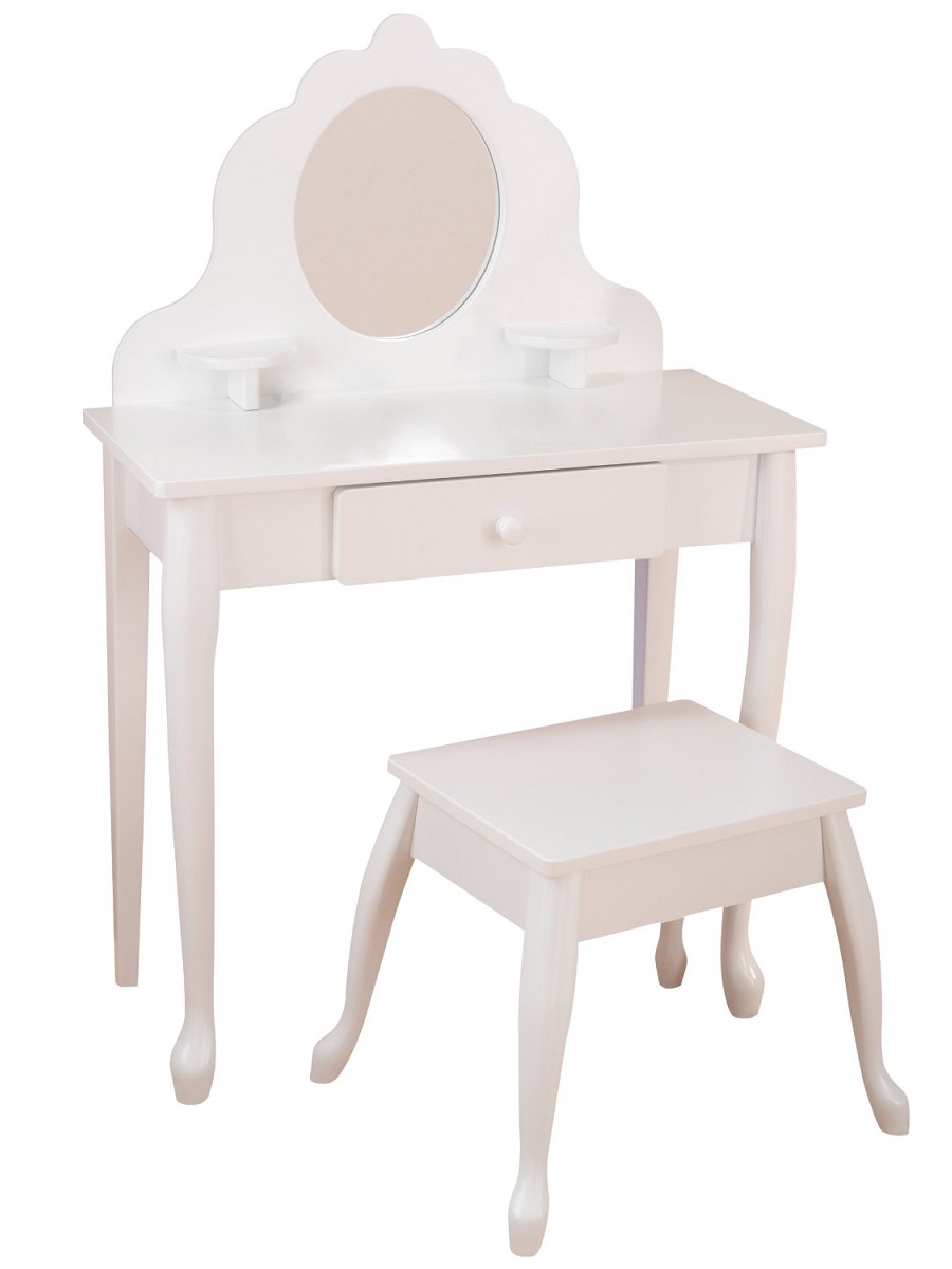 фото Белый туалетный столик из дерева для девочки "Модница" (White Medium Vanity & Stool) Kidkraft