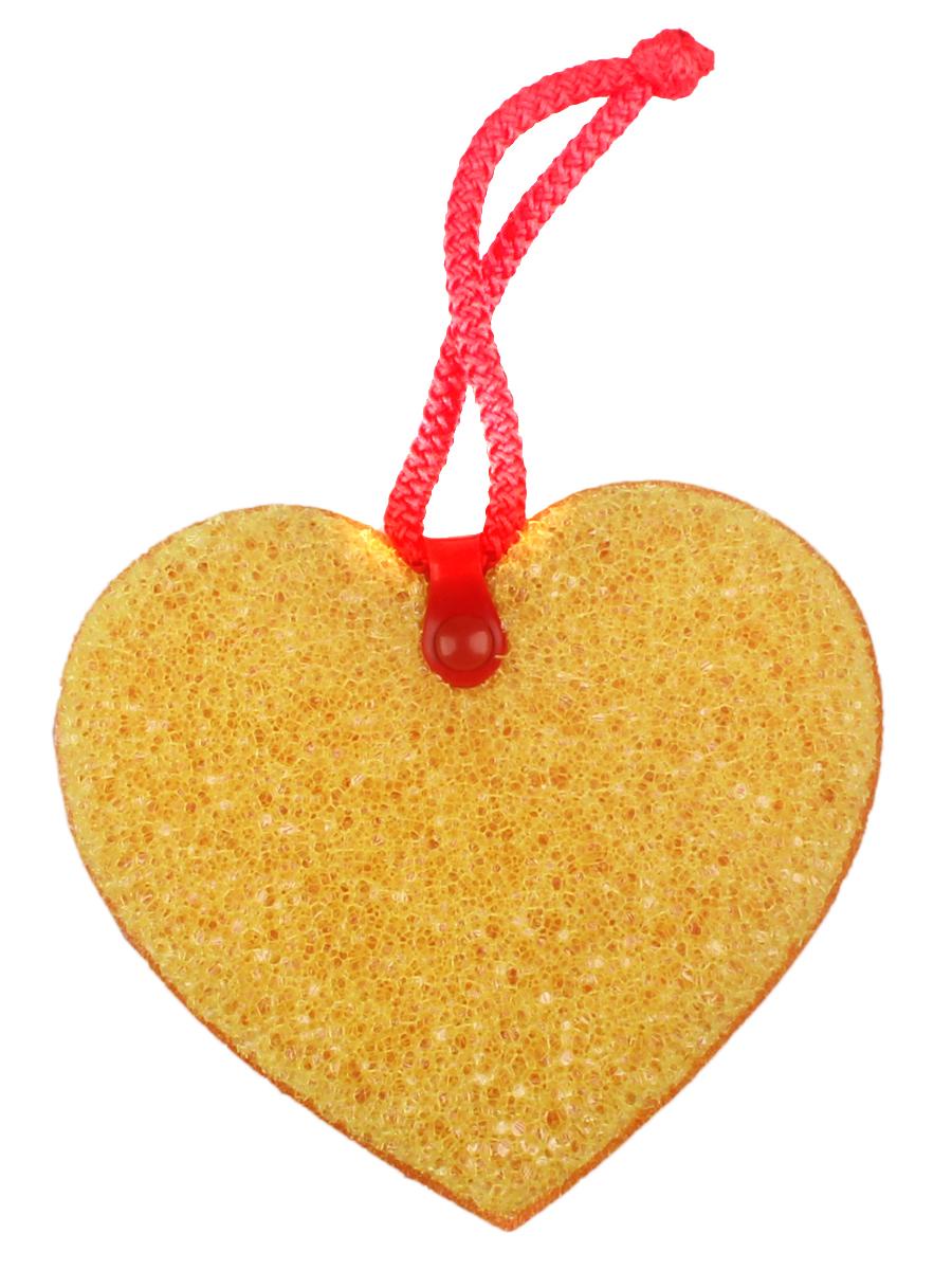 фото Губка сердце для мытья универсальная желтая с розовым шнурком Tiptop