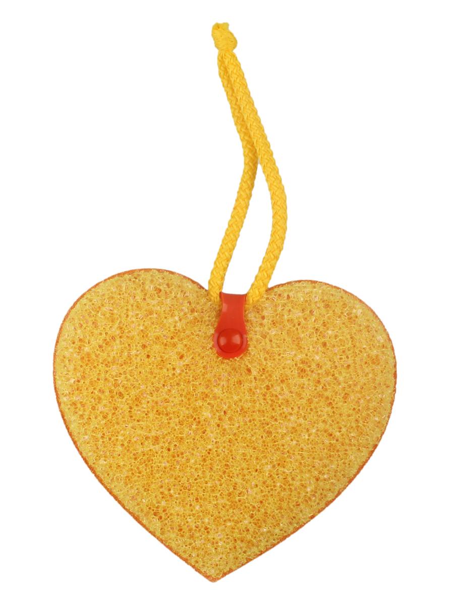 фото Губка сердце для мытья универсальная желтая с желтым шнурком Tiptop