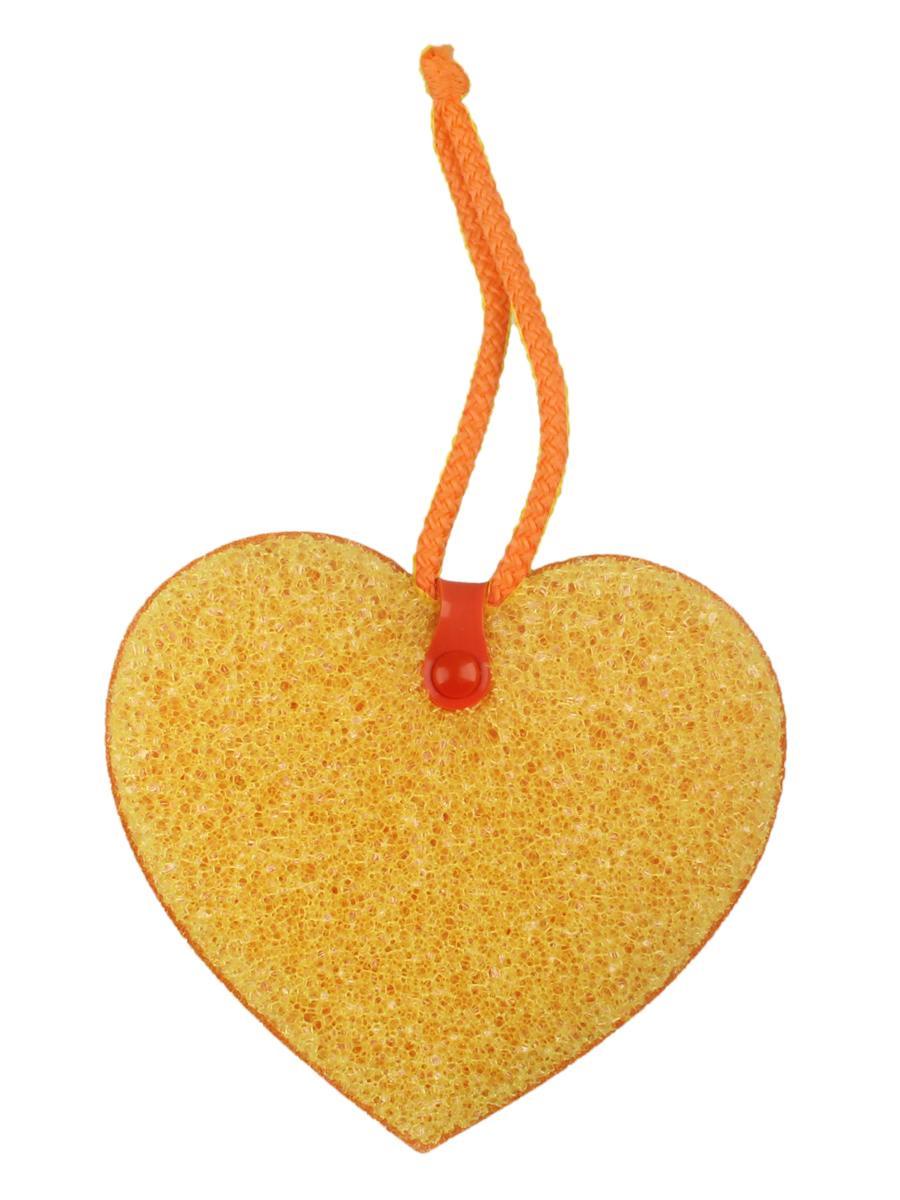 фото Губка сердце для мытья универсальная желтая с оранжевым шнурком Tiptop