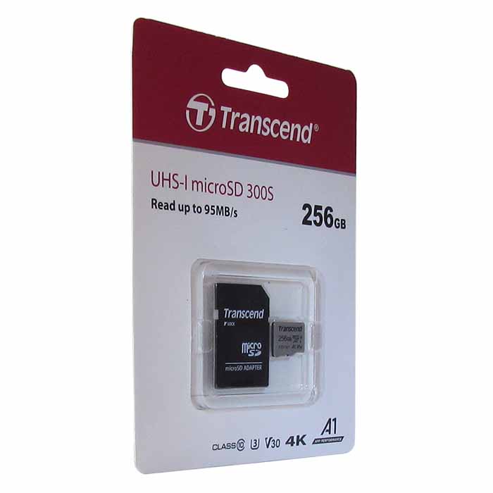 фото Карта памяти Transcend microSDXC Class 10 UHS-I U3, V30, A1 TS256GUSD300S-A 256GB , адаптер SD, цвет: серебристый