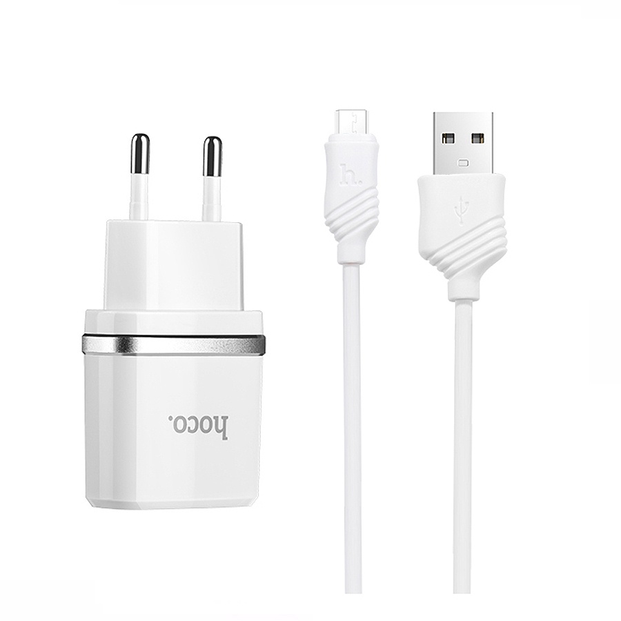 фото Зарядное устройство Hoco C11 Single USB, Micro cable, 1.0 A, белое