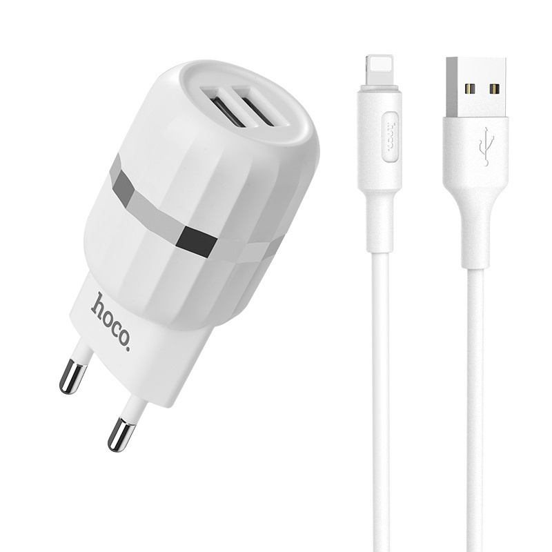 фото Зарядное устройство Hoco C41A, Wisdom Dual Port, Lightning cable 2.4 A, белое