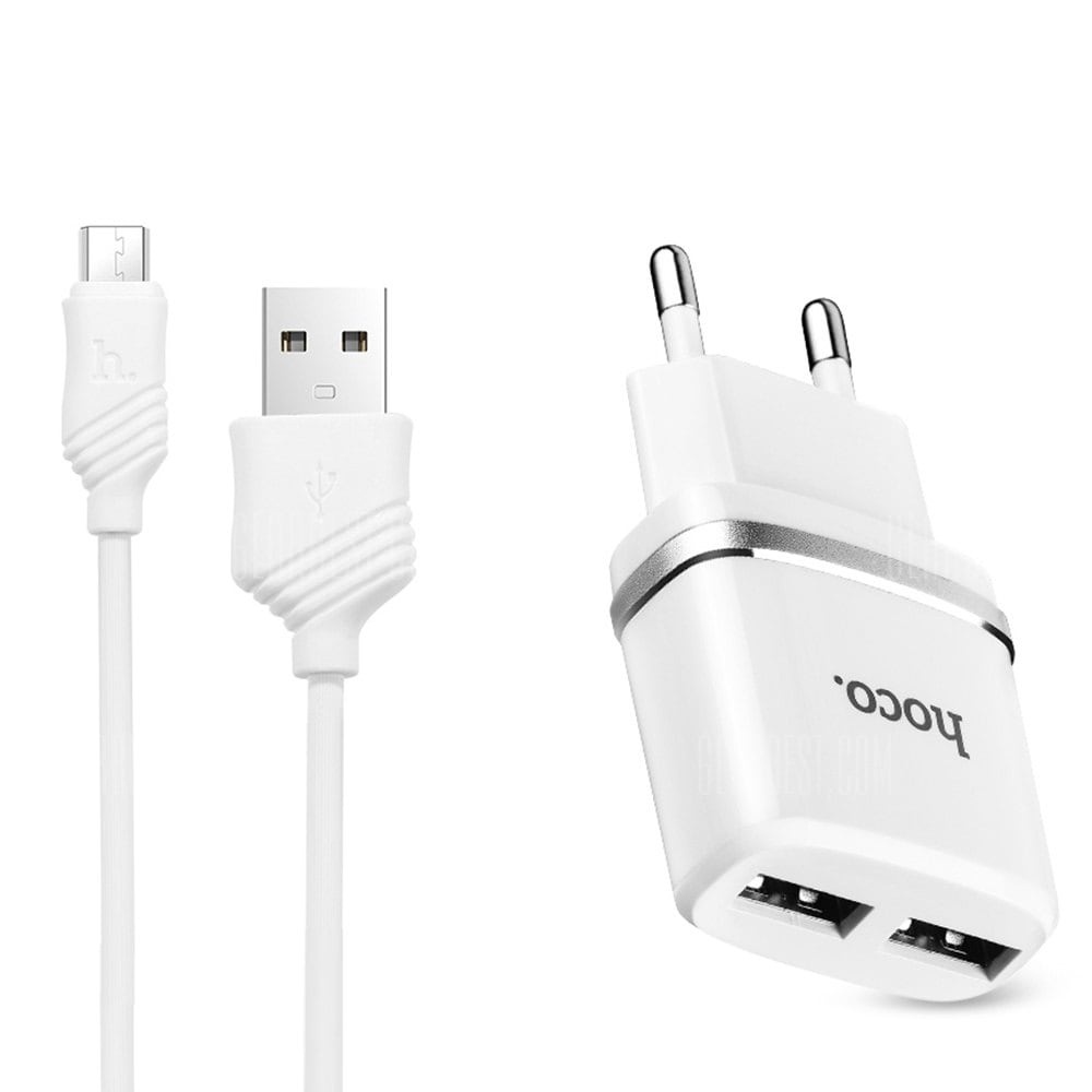 фото Зарядное устройство Hoco C12 Dual USB, Micro cable, 2.4 A, белое