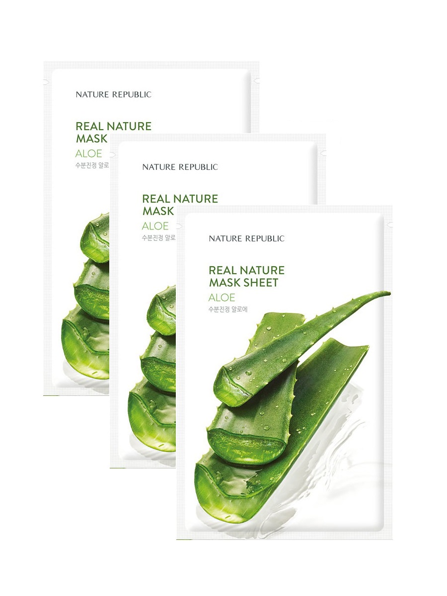 фото Набор тканевых масок для лица Real Nature Mask Sheet (ALOE), 3 шт. Nature republic