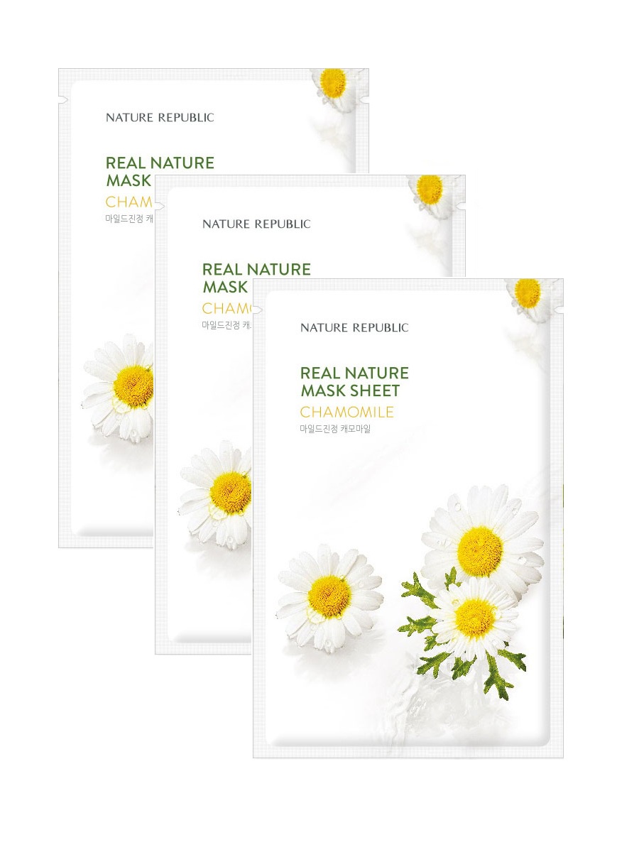 фото Набор тканевых масок для лица Real Nature Mask Sheet (CHAMOMILE), 3 шт. Nature republic