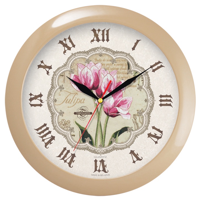 фото Настенные часы Troyka бежевый тюльпаны