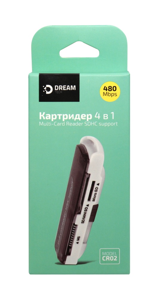 фото Картридер DREAM 4 в 1 DRM-CR02-01 (SDHC SD, Mini SD, Micro SD, TF, M2, MS), черно-белый