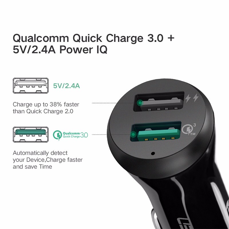 фото Автомобильная зарядка Ugreen Dual USB Car Charger A+QC3.0 Black