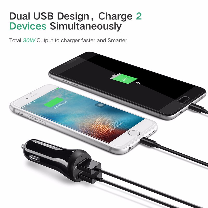 фото Автомобильная зарядка Ugreen Dual USB Car Charger A+QC3.0 Black