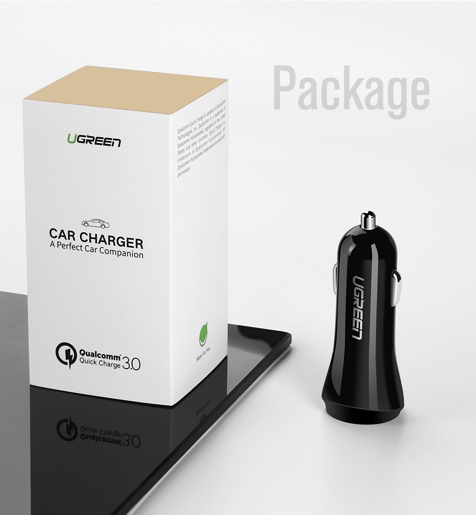 фото Автомобильная зарядка Ugreen Dual USB Car Charger A+QC3.0 Black