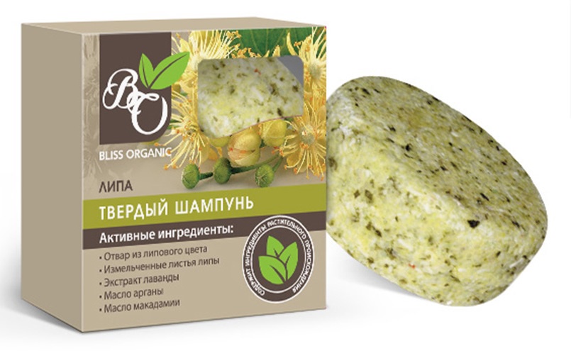 фото твердый шампунь Bliss organic "липа" для окрашенных и поврежденныхволос, 63 гр