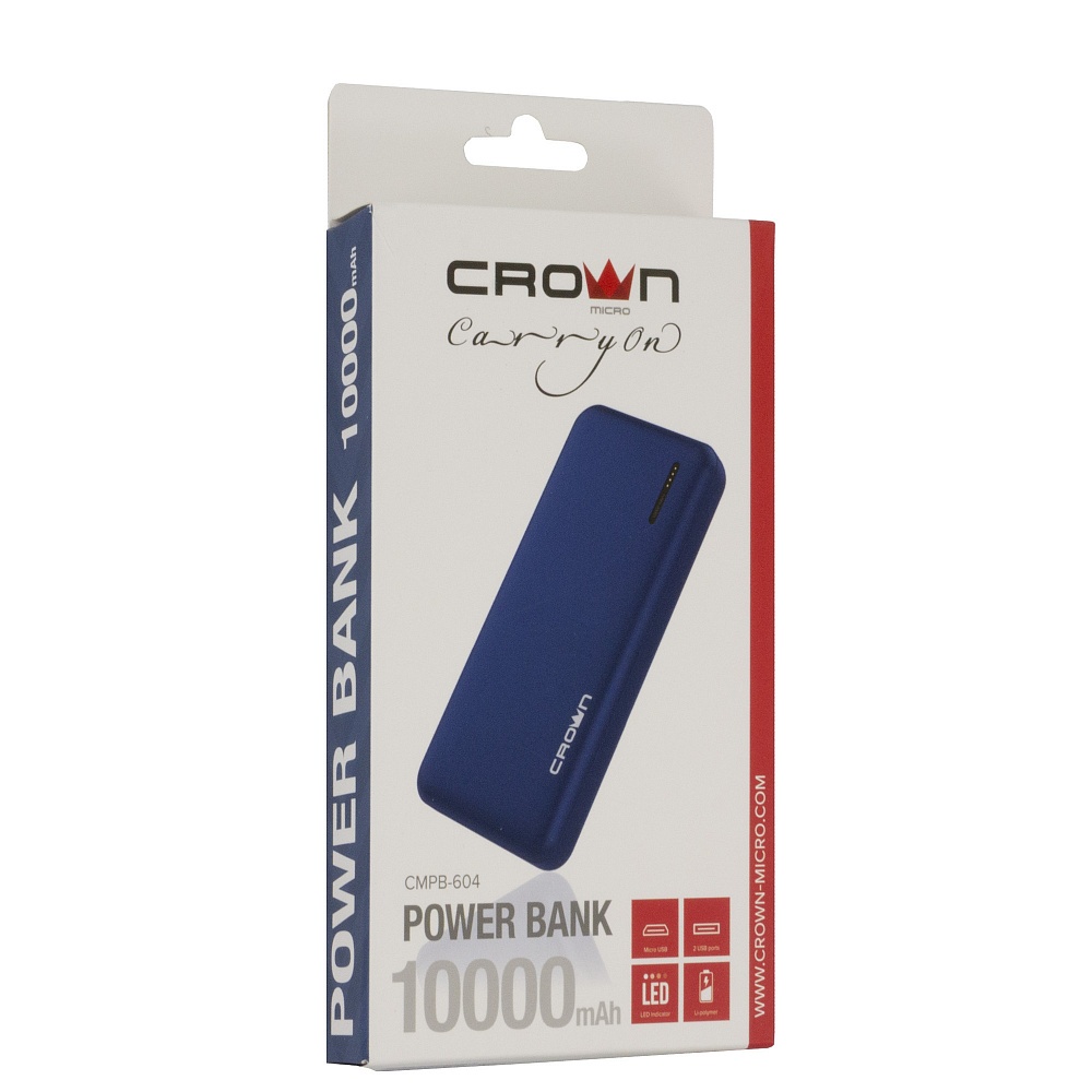 фото Внешний аккумулятор Crown Micro CMPB-604 10000 mAh, вход: micro-USB-5В/2А; выход: USB-5В/2А