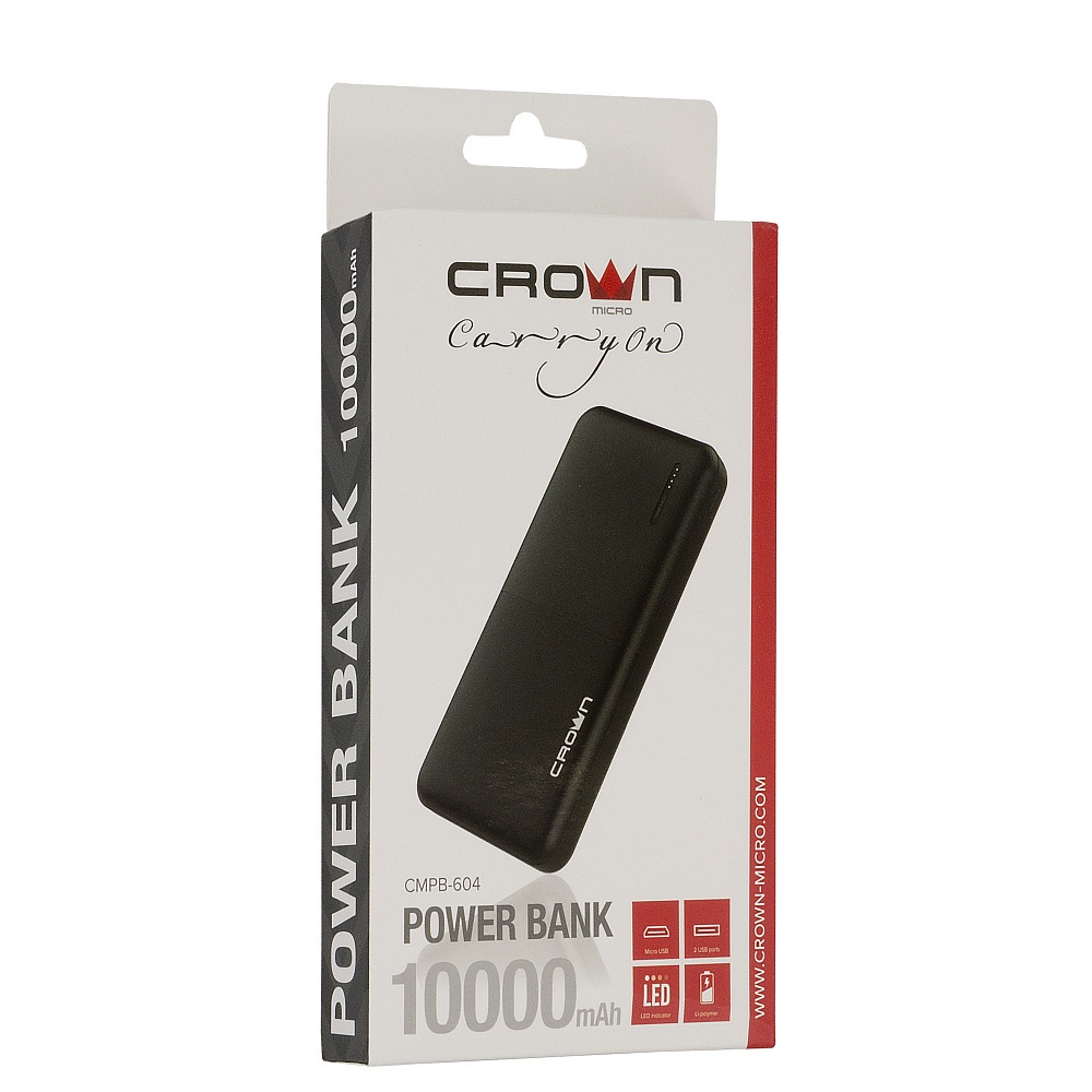 фото Внешний аккумулятор Crown Micro CMPB-604 10000 mAh, вход: micro-USB-5В/2А; выход: USB-5В/2А