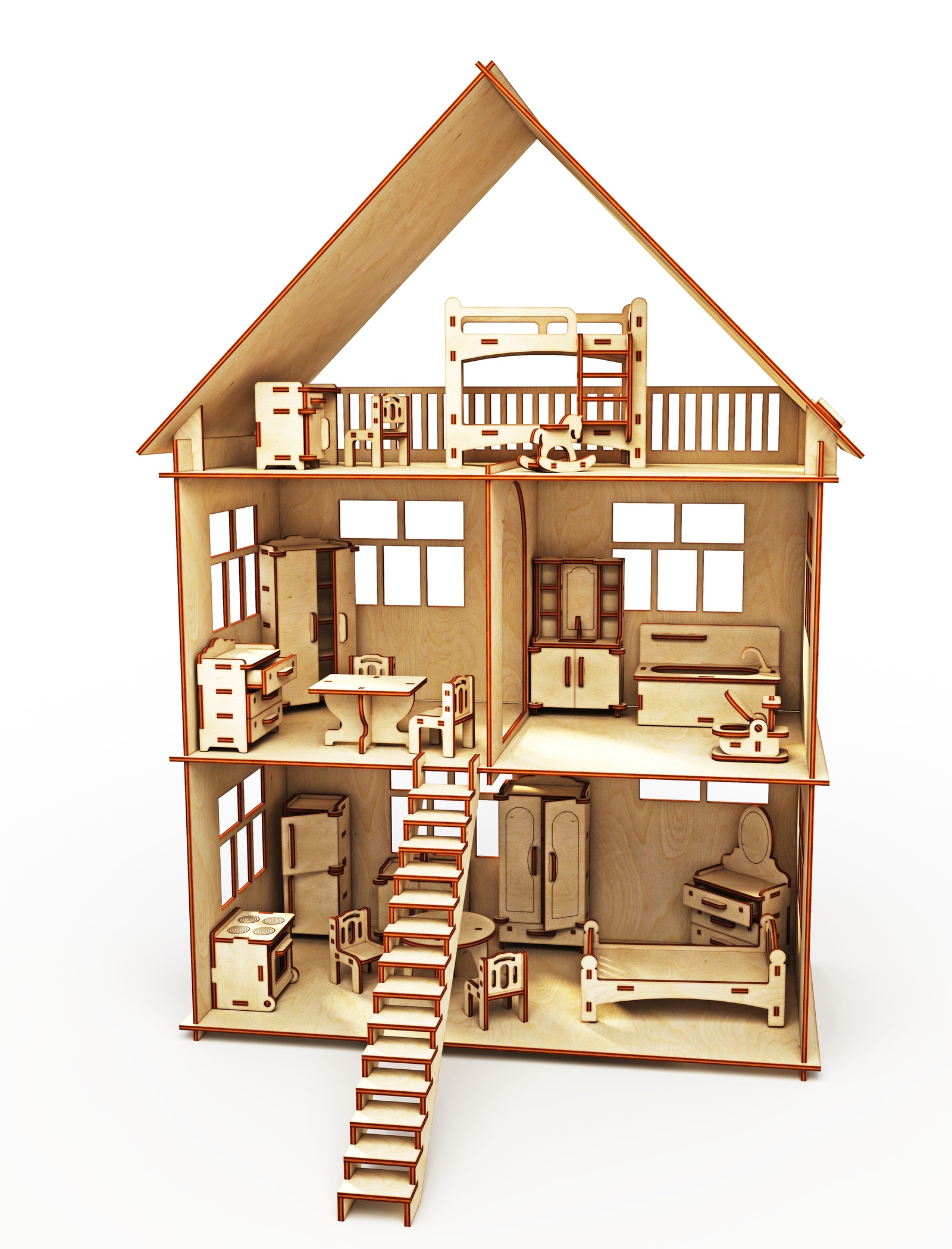 фото Дом для кукол ХэппиДом "Коттедж с мебелью" из дерева