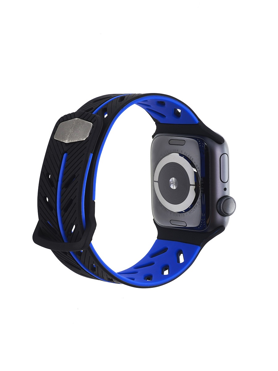 фото Ремешок для часов Apple Watch силиконовый синий-черный 42-44 мм His