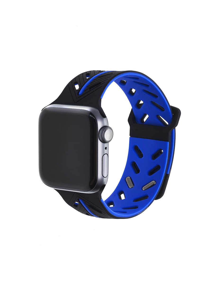 фото Ремешок для часов Apple Watch силиконовый синий-черный 42-44 мм His