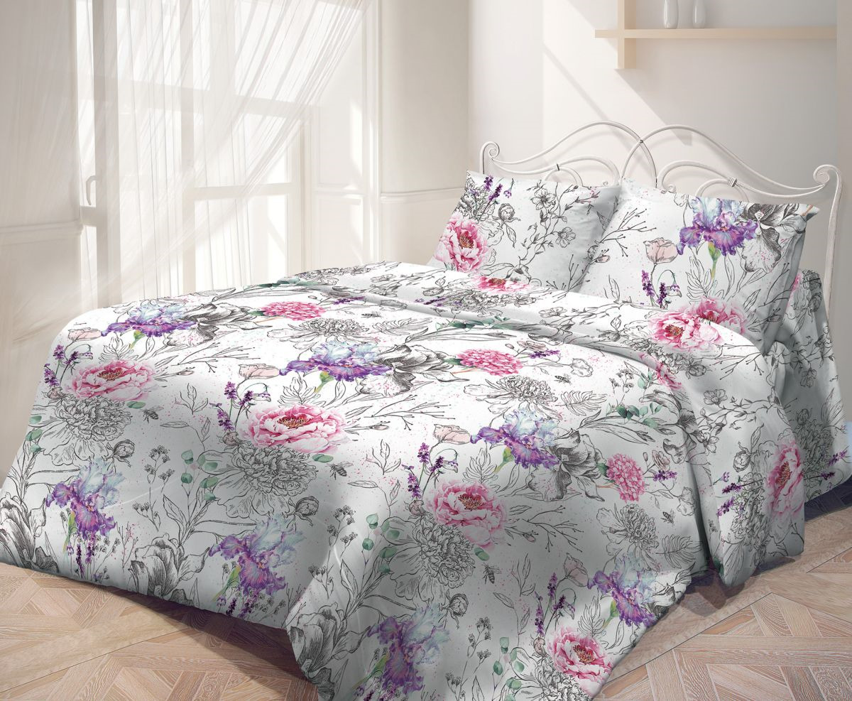 фото Комплект постельного белья Самойловский текстиль Пурпур, 2-спальный, наволочки 70x70, белый, красный, фиолетовый
