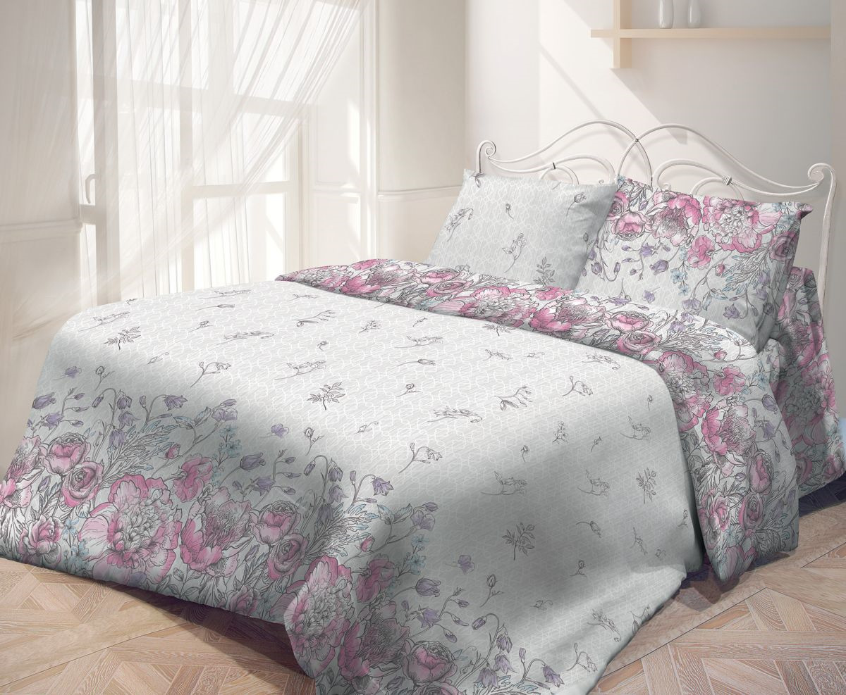 фото Комплект постельного белья Самойловский текстиль Вдохновение, 1,5-спальный, наволочки 50x70, белый, розовый