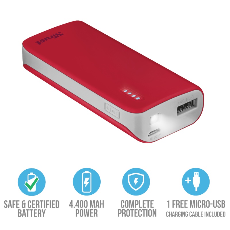 фото Powerbank 21226 Trust PRIMO 4400mAh красный