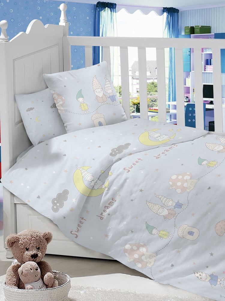 фото Комплект постельного белья в детскую кроватку LIMETIME "Гномики", сатин, 100% хлопок, пр. на резинке 60х120, под-к 112х147, н-ка 40х60