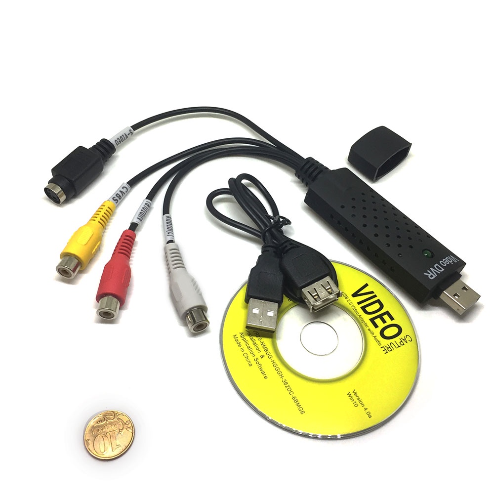 фото EUsbRcaSv, Usb 2.0 to RCA/S-video плата видеозахвата, чипсет UTV007 поддержка Android (TV DVD VHS AV аудио) для оцифровки видеокассет / вывести изображение с фотоаппарата, видеокамеры, видеомагнитофона vhs, с камер видеонаблюдения на компьютер, Espada