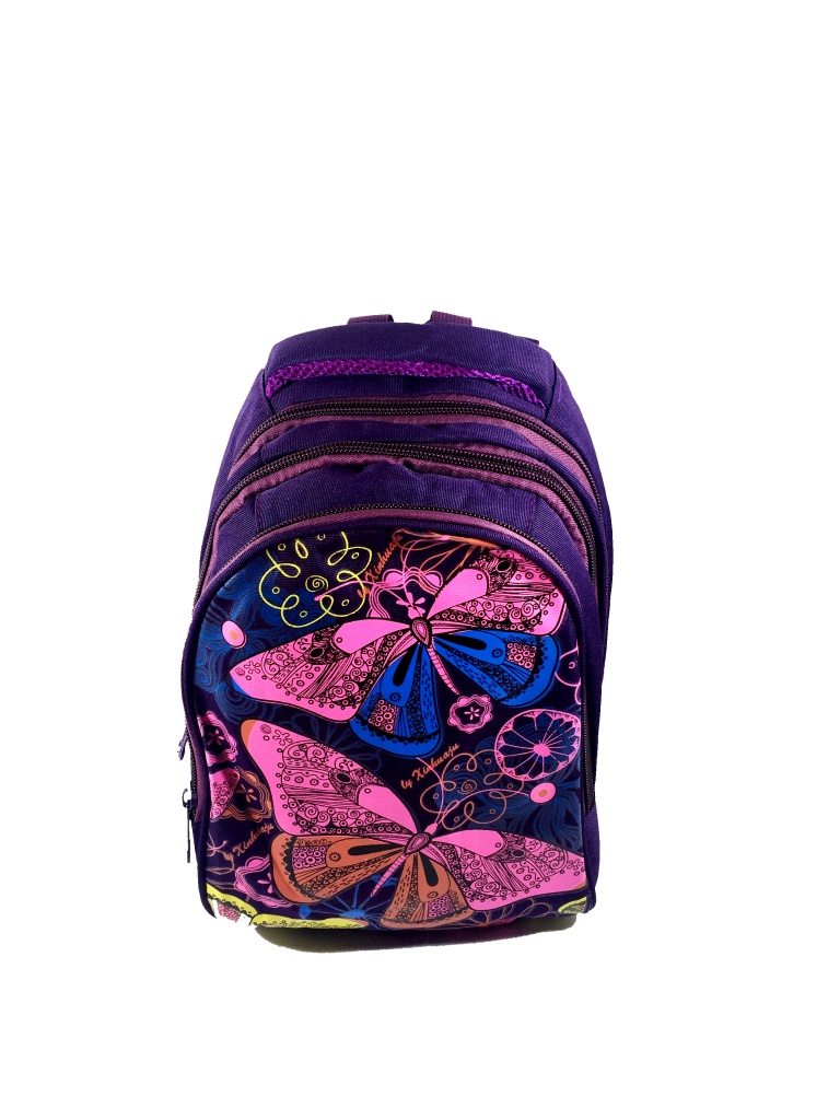 фото Рюкзак с ортопедической спинкой Бабочки фиолетовый с сумкой для сменной обуви и пеналом