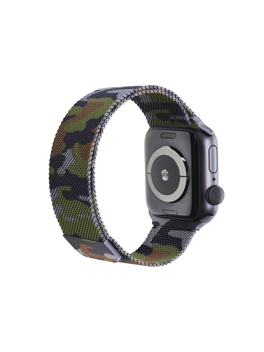 фото Ремешок для часов Apple Watch 42-44 мм миланская петля хаки черно-зеленый His
