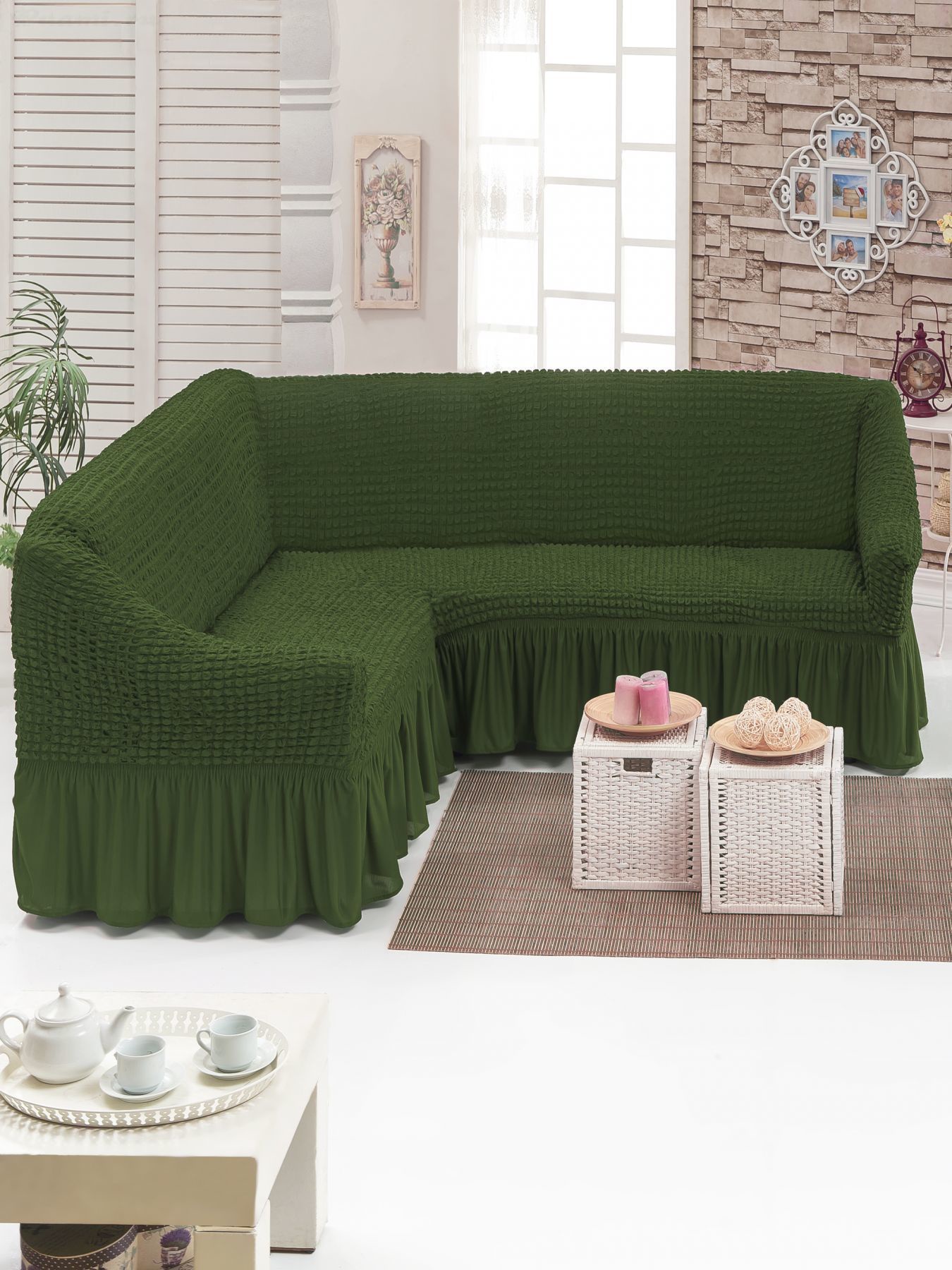 фото Еврочехол KARBELTEX на угловой диван, зеленый