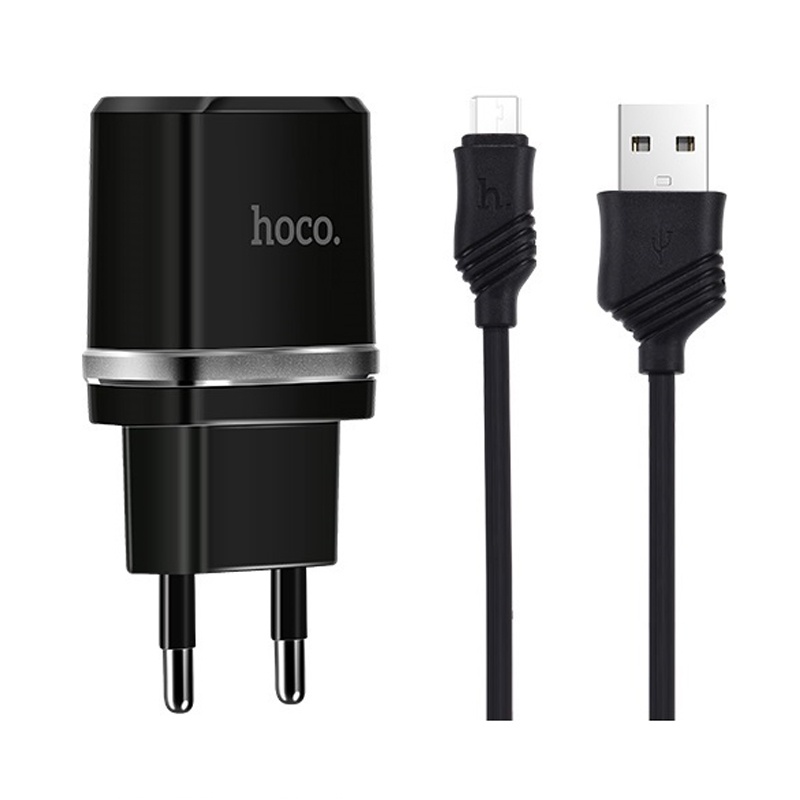 фото Сетевой адаптер Hoco C 12, кабель USB - microUSB, 1 метр черный