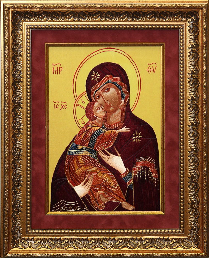 фото Картина вышитая шелком Богородица Владимирская ручной работы Нет бренда