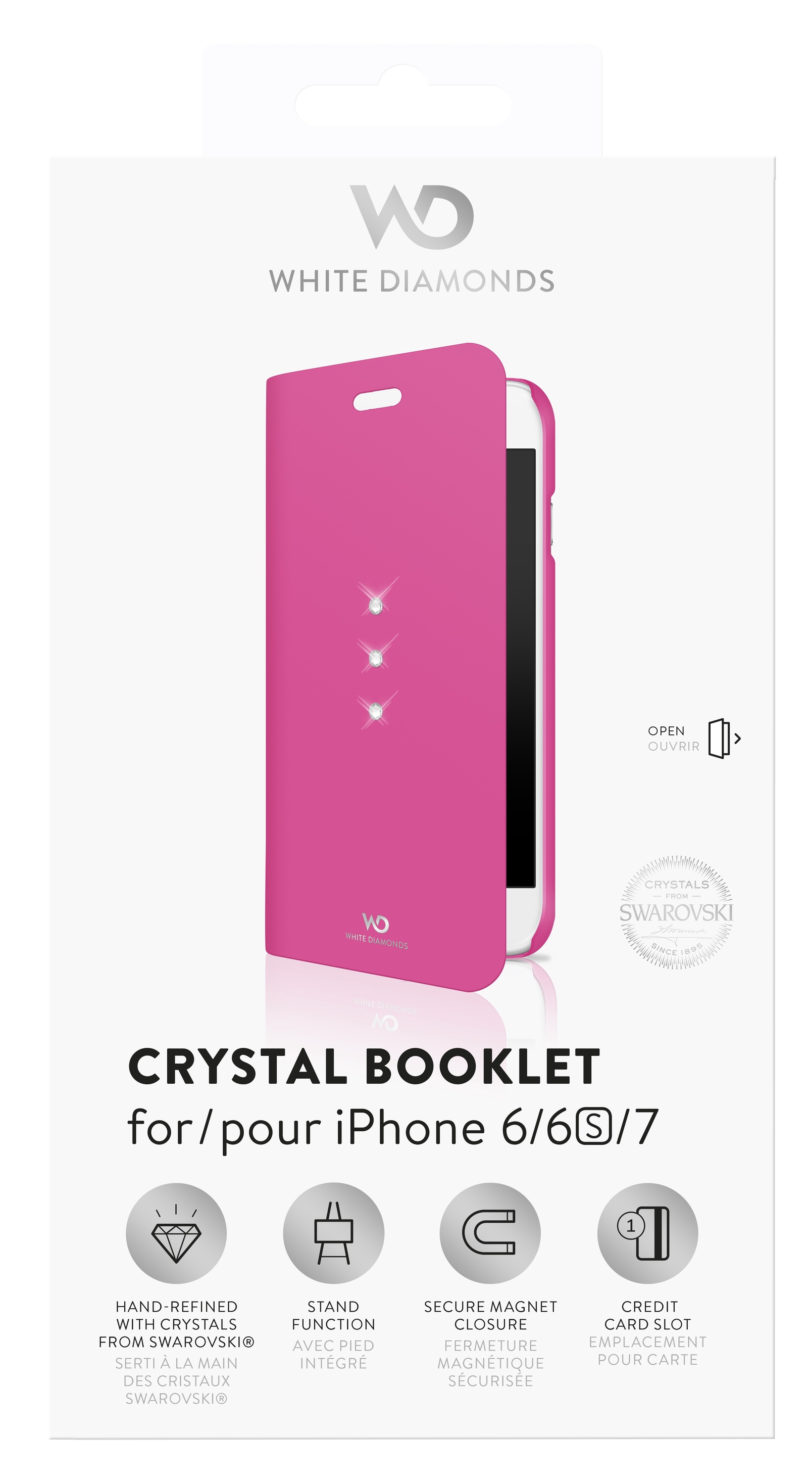 фото Чехол-книжка Crystal Booklet для iPhone 8 / 7 / 6/6S, розовый/кристаллы White diamonds