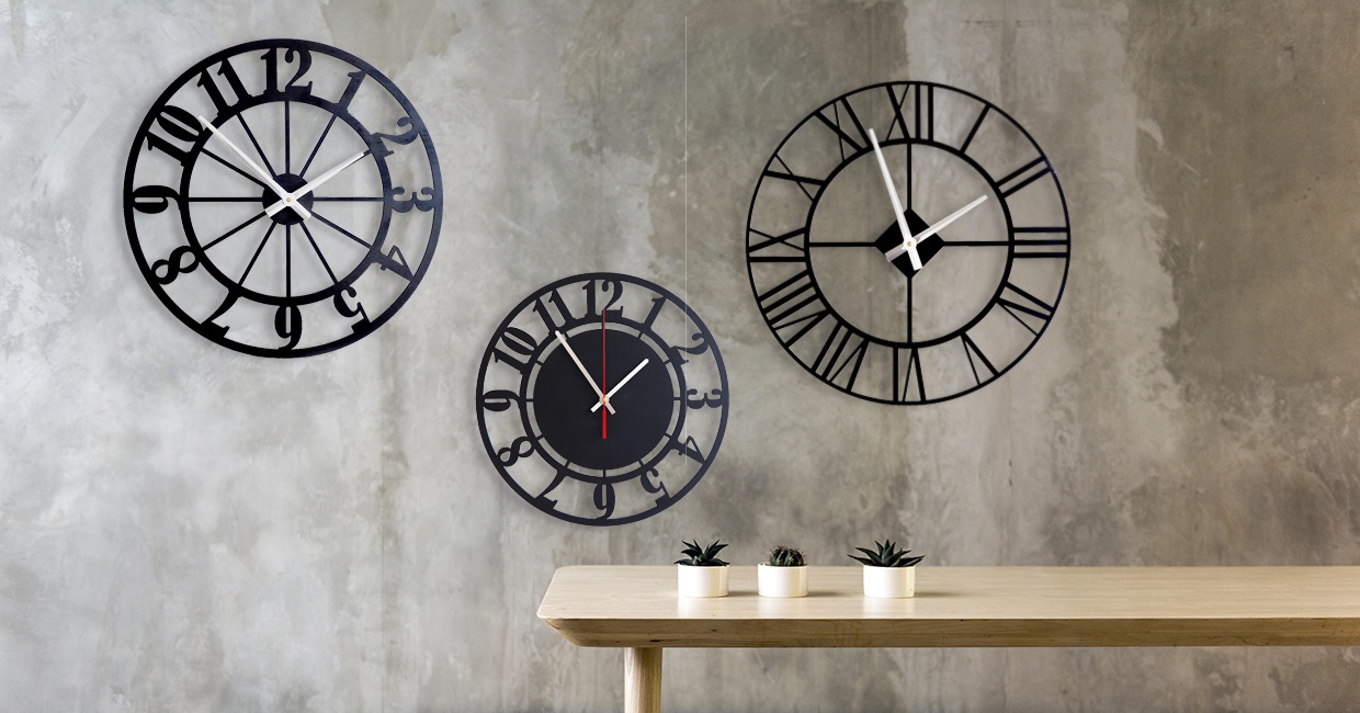 фото Настенные часы Roomton в стиле Лофт, черный, 50 см, классические