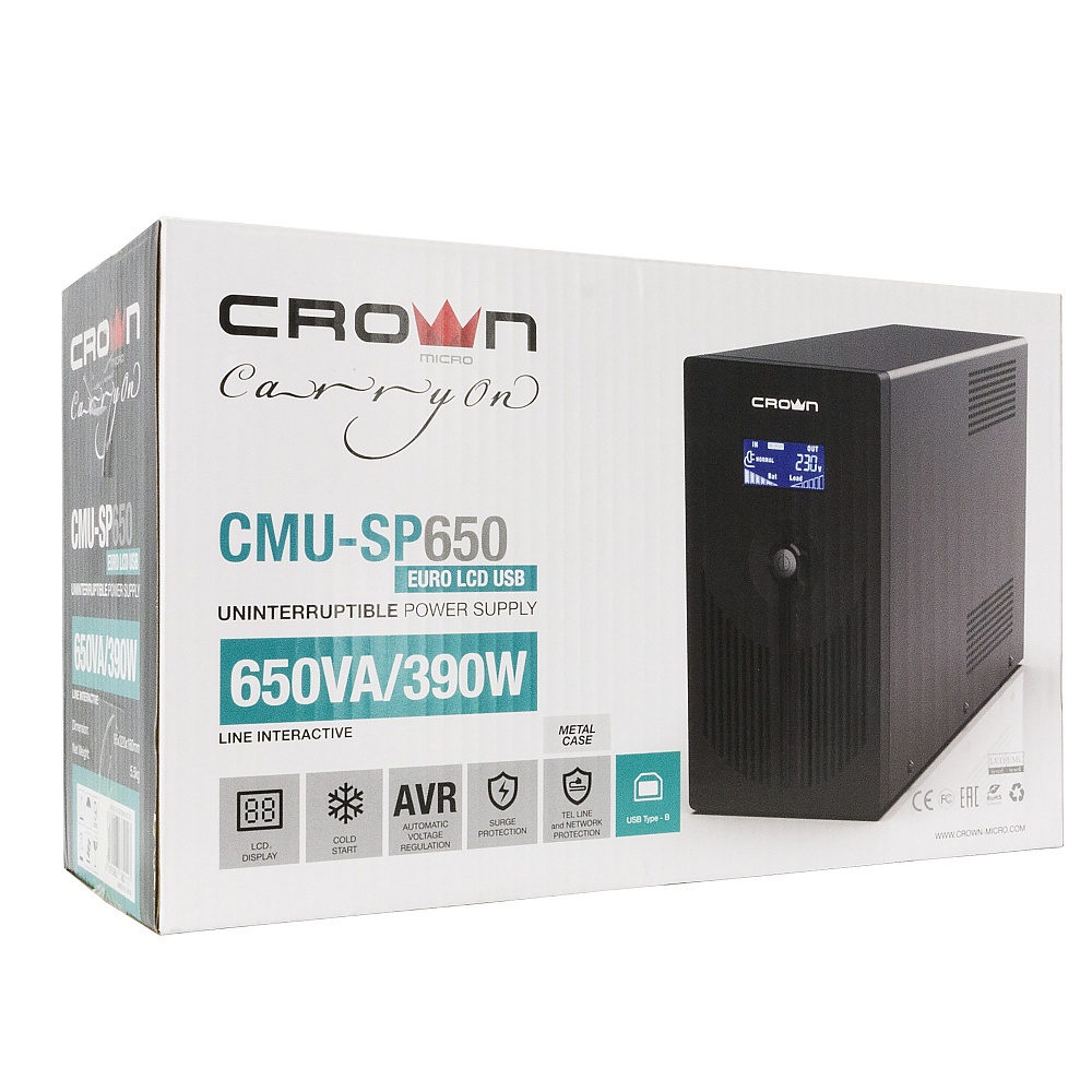 фото Источник бесперебойного питания Crown Micro CMU-650EURO LCD USB