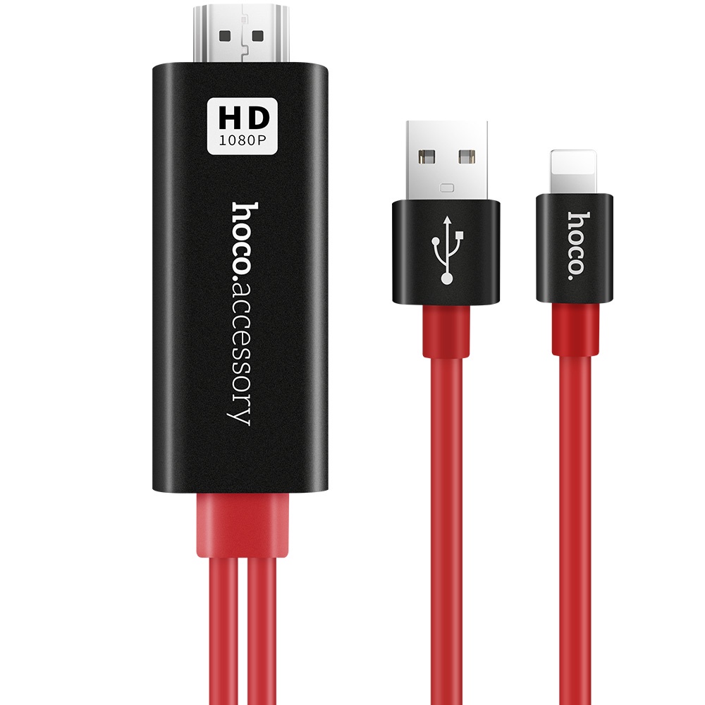 фото Кабель Hoco UA4 Lightning HDMI, L 2м, черный с красным