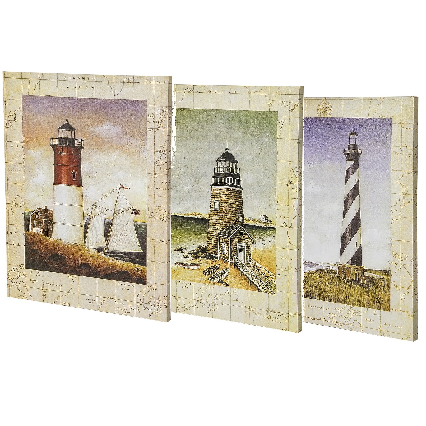 фото Комплект постеров на раме 3 шт "Три маяка" 40х50 см х3, Винил, Дерево Seashop