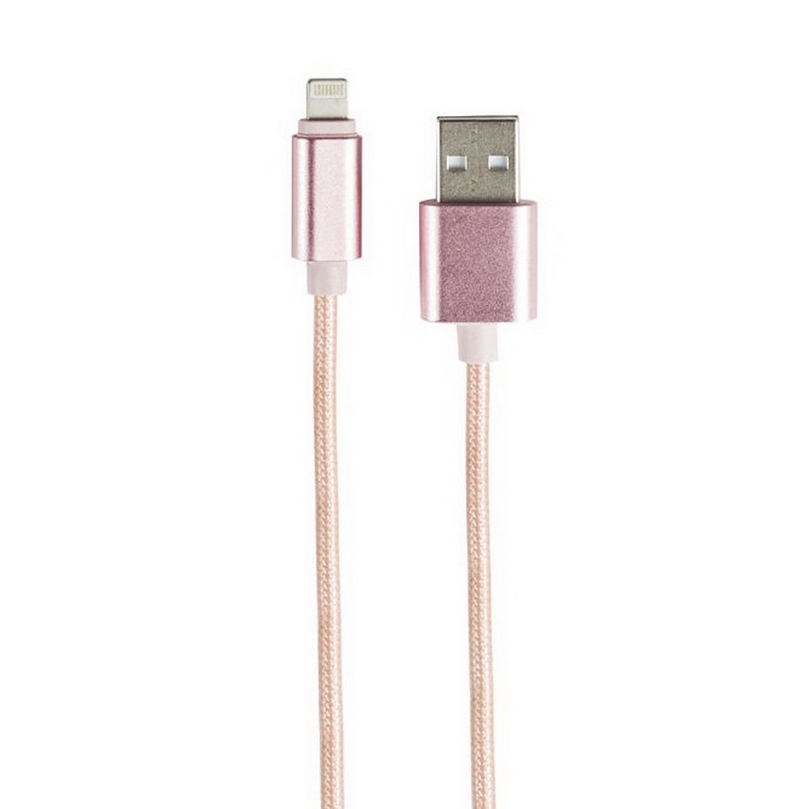 фото Кабель IQ Format Lightning/USB Apple 8 pin в метал оплетке, розовый