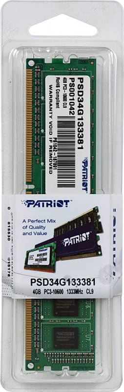 фото Модуль оперативной памяти Patriot DDR3 4Gb 1333MHz, PSD34G133381