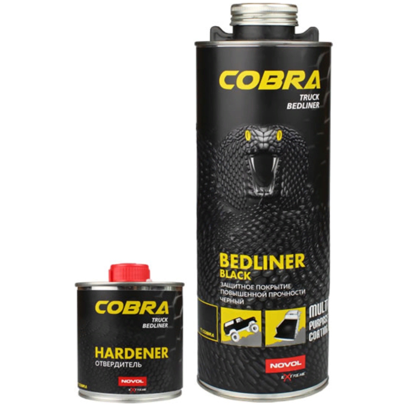 Защитные покрытия. NOVOL Cobra Truck Bedliner 0.6 колеруемое + 0,2л отверд. (Уп=4комп.). Антикор NOVOL Cobra Truck Bedliner Color. NOVOL Cobra защитное покрытие 0,6л + 0,2л черный. Покрытие для кузова NOVOL 