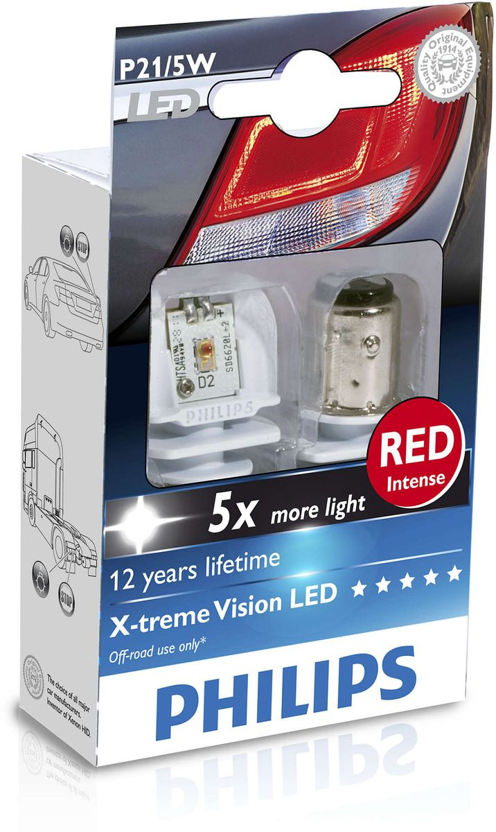 фото Лампа автомобильная светодиодная сигнальная Philips "X-tremeVision LED", цоколь BAY15d, 12V, 2/0,3W, 2 шт