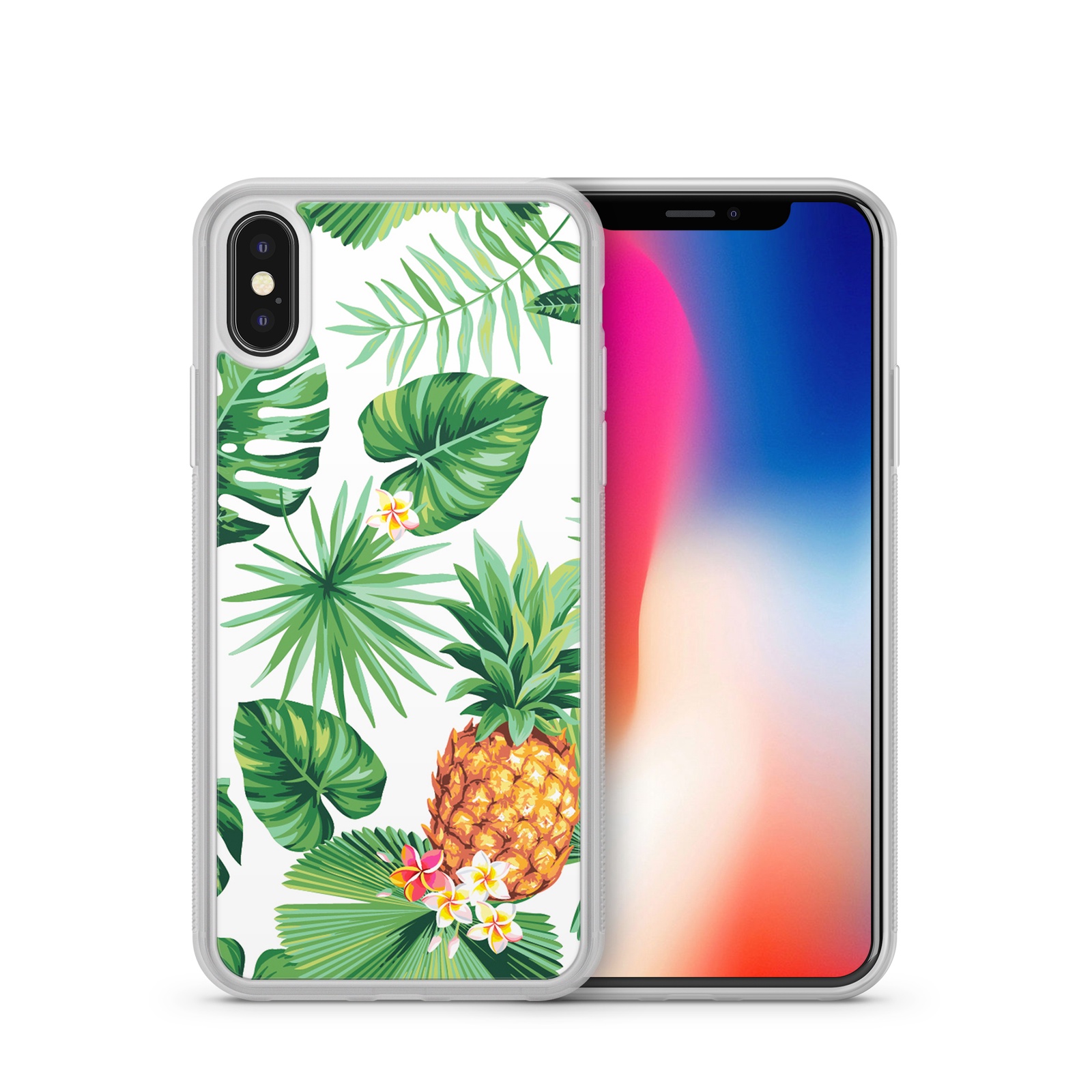 фото Чехол для iPhone X Boom Case "Листочки и Ананас"