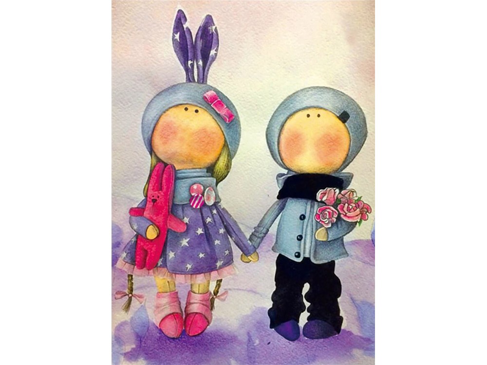 фото Алмазная мозаика ТМ Цветной "Куклы Аня и Ваня", 30x40 см