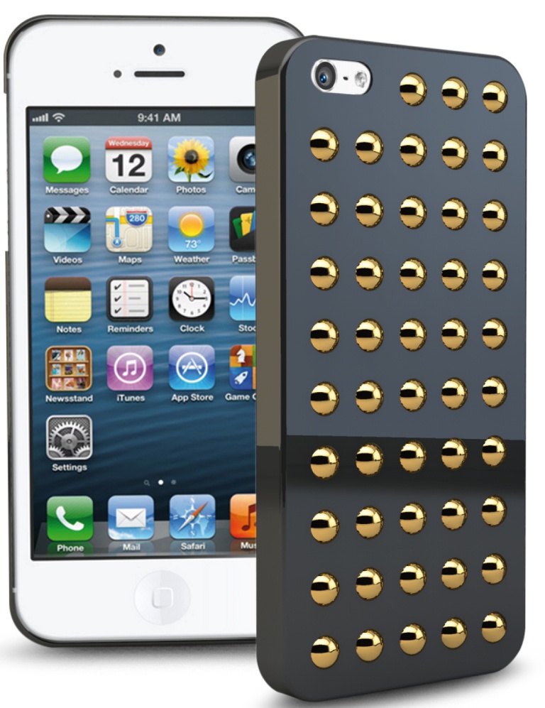 фото Чехол SBS жесткий для iPhone 5 с шипами (черный, позолоч. шипы)