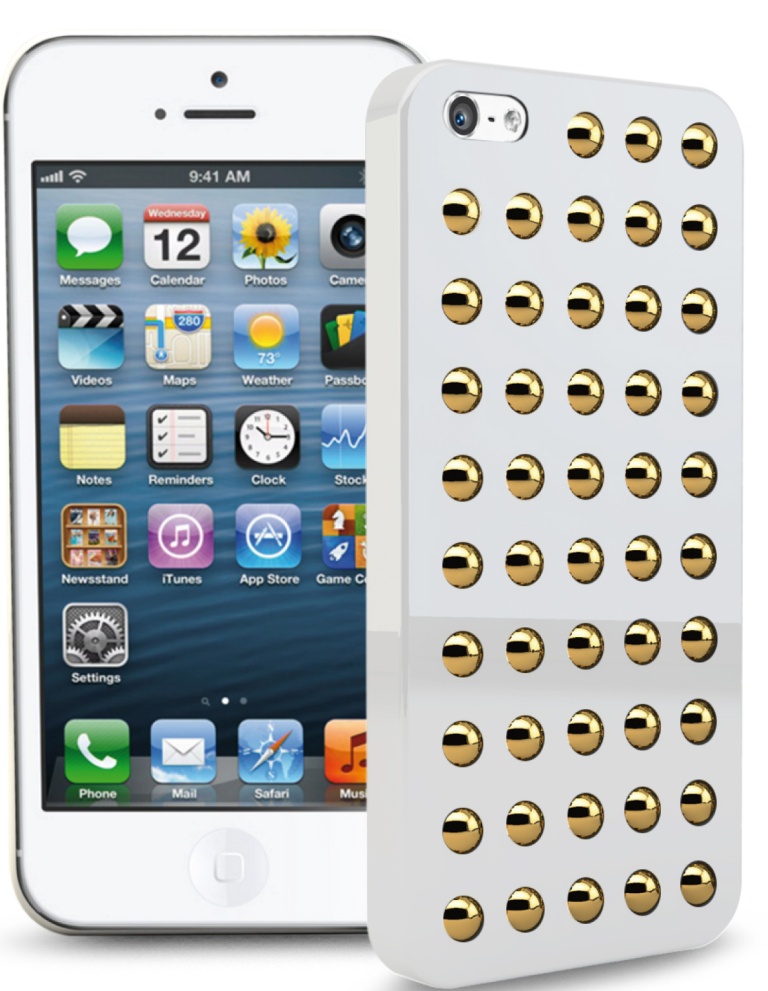 фото Чехол SBS жесткий для iPhone 5 с шипами (белый, позолоч. шипы)