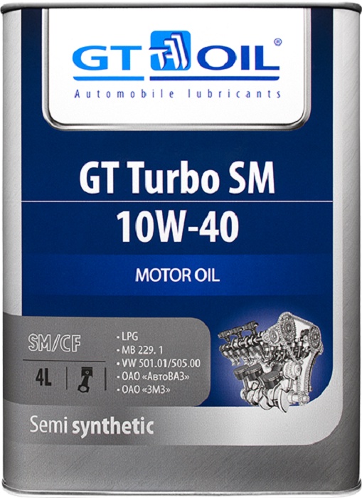 фото Масло моторное, полусинтетическое всесезонное GT Turbo SM, SAE 10W-40, API SM,SN/CF, 4 л Gt oil