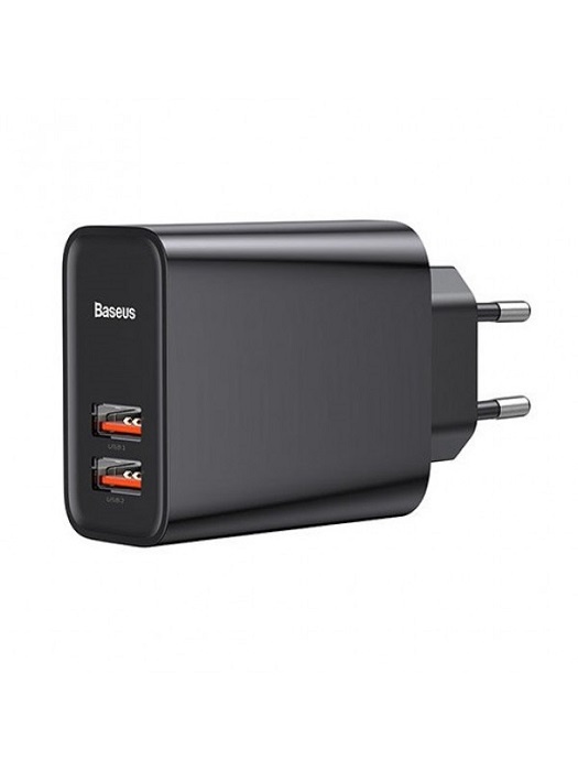 фото Сетевое зарядное устройство Baseus Speed Dual QC3.0 Quick charger U+U 30W Black