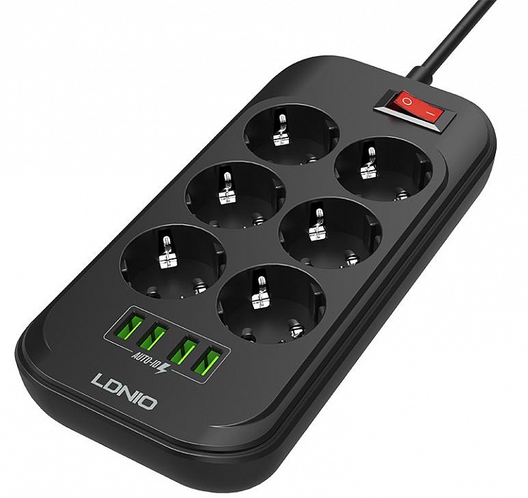 фото Сетевой фильтр LDNIO 6 розеток 4USB SE6403 (Black)