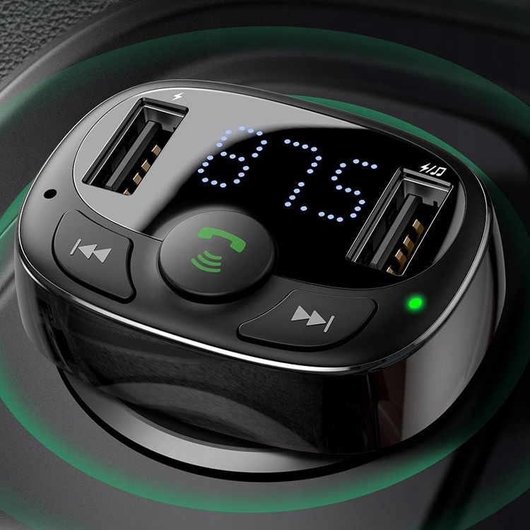 фото Автомобильное зарядное устройство с FM-трансмиттером 2xUSB Baseus T typed Bluetooth MP3 - Черное (CCTM-01)